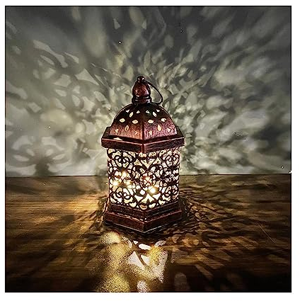 FUBESK Moroccan Vintage Lantern Lights Lamp, Garden Outdoor Hanging Lanterns for Candles Night Light Indoor Metal Tea Light Holders as Party Home Decor-Small(16 * 10cm)