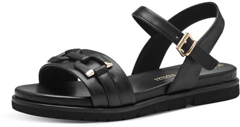 MARCO TOZZI Damen Sandalen flach mit Verstellbarem Riemen Vegan, Schwarz (Schwarz), 42 EU