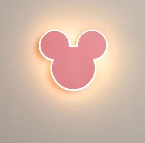 SXYSXYSXY LED Mickey Dimmbar Wandleuchte Kinderlampe Innen Kreativ Modern Wandlampe Drei-Farben-Licht 9W Wandbeleuchtung für Wohnzimmer Schlafzimmer 20 * 17cm,Rosa