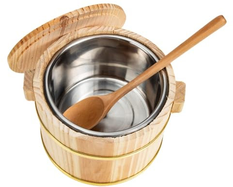 1 Set Cask Rice Cask, asiatischer Dampfgarer, Sushi-Servierwanne, Sushi-Reisschüssel, Holzschalen, Sauna-Eimer, Sashimi-Tablett, Sushi-Reiswanne, Sushi-Reisbehälter, Japan, Edelstahl, Holz 16C/18