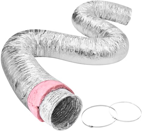 VEVOR 7.6m lang Aluflexschlauch, Lüftungsschlauch Φ258mm Alu Flexrohr Luftkanal R-6 Thermischer Widerstandswert 25mm Rohrstärke Alurohr Schlauch Owens Corning-Isolierwatte Luftleitungen