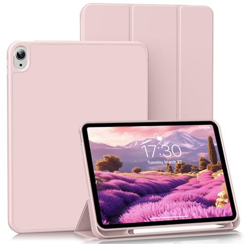 BQDIYOO Hülle für iPad (A16) 11. Generation 11 Zoll 2025 / iPad 10. Generation 10,9 Zoll 2022, Weiche Silikon Schutzhülle mit Stifthalter, Auto Schlafen/Wachen, Rosa