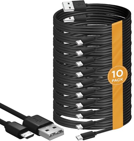 BRENDAZ Lot de 10 câbles micro USB vers USB pour chargement et transfert de données Android, compatible avec tablette Kindle Fire HD, Xbox One S X, Galaxy S6, S7 Edge J7, Note 5 4 (0,3 m)