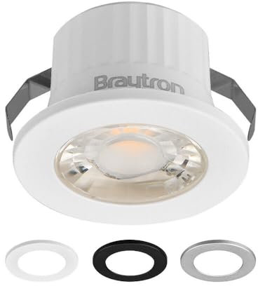 Braytron LED Minispot 3W Minileuchte, Klein, Einbauspot Einbaustrahler, Badezimmer, Küche, Wohnzimmer, inklusive 3 Blenden in schwarz, weiß. silber, IP54 230V ohne Travo, 210 Lumen (kaltweiß 6.500K)