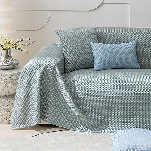 Bishilin Sofabezug 4 Sitzer rutschfest, Überzug Sofa Ecksofa 185x400CM mit Erhabene Gepunkt Grün Couchbezug Katzenschutz Universal