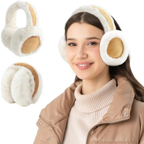 SOETDERT Cache-Oreilles en Peluche pour Femme et Adulte - Pliable, Chaud et Doux - Protection Contre le Froid, Ski en Plein Air - Ecru