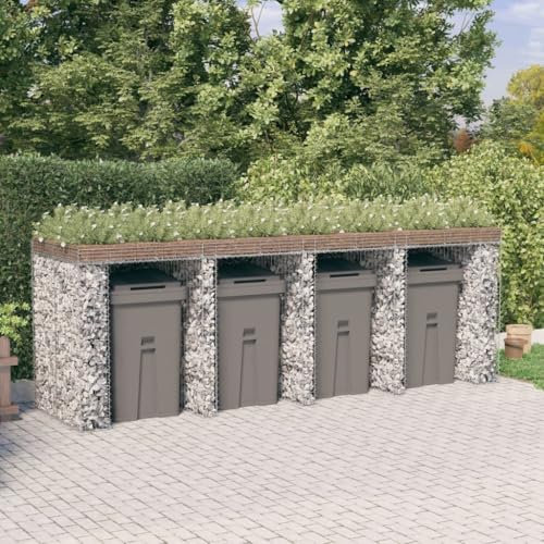Gabionen Mülltonnenverkleidung, Gabionen-Mülltonnenbox 350x91x120 cm Verzinktes Eisen Stabile Konstruktion & Langlebiges Material & Verstärkte Gabionenhaken für Garten Terrasse
