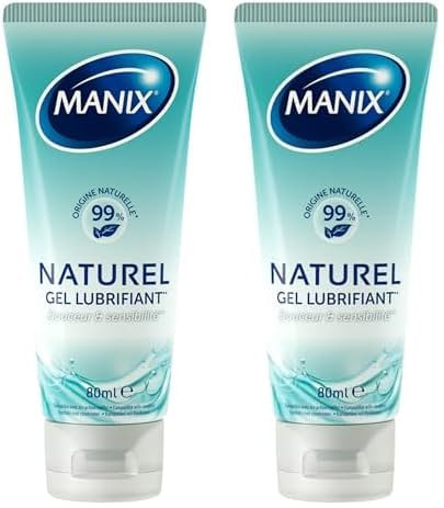 MANIX Naturel : Gel Lubrifiant Intime (80mL) à Base d'Eau/Compatible avec les Préservatifs/Respect du pH des muqueuses (Lot de 2)