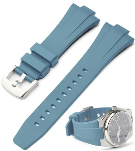 Sight Focus FKM Fluorkautschuk-Uhrenarmband für Tissot PRX Watch, 40 mm, 35 mm, Ersatz-Uhrenarmband für Tissot PRX Powermatic 80, 11 mm, 12 mm, Armband für Herren und Damen, Grau / Blau / Silber, 12