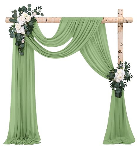 2 Paneele Hochzeitsbogen Querbehang Drapierstoff,73cmx610cm Salbeigrün Chiffon-Stoff Transparenter Tüll Hintergrund Vorhang Kulissenvorhänge für Fotografie Bogen Bühne Party Hochzeit Torbogen