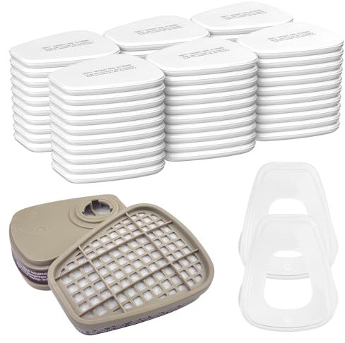 MeoZynxadril 6001 Filtro per Respiratore, Filtri Cotone Replacement Set con 60 Filtri in Cotone, 2 Tappi e 2 Filtri, Protezione del Viso, per Maschera Antipolvere e Protezione, Filtri Maschera 3M