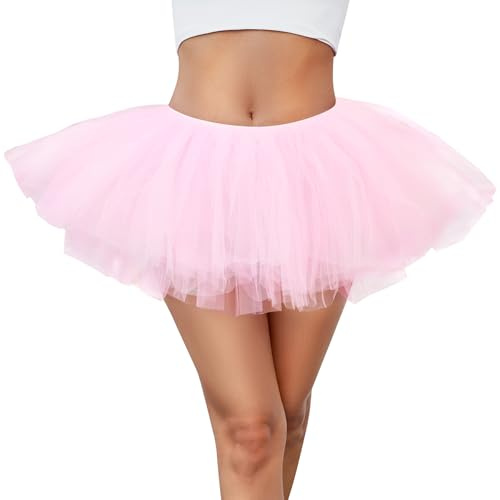 Dam 5 lager tutu fluffig dans balett bubbla kjol puffig elastisk tyll korta kjolar halloween juldräkt, Rosa, One Size