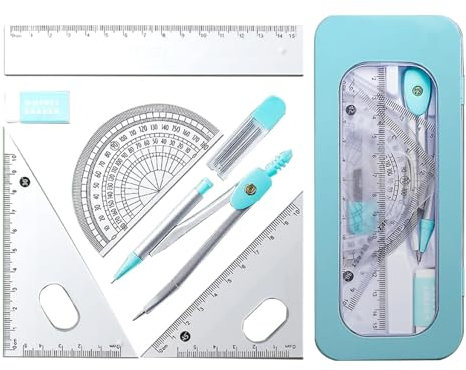 Fonyiunce 7 pezzi Compasso Scuola Media, Set Geometria per Studenti, Disegno della Geometria della Bussola, Scatola di Kit Goniometro, Durevole e Non Facile da Rompere