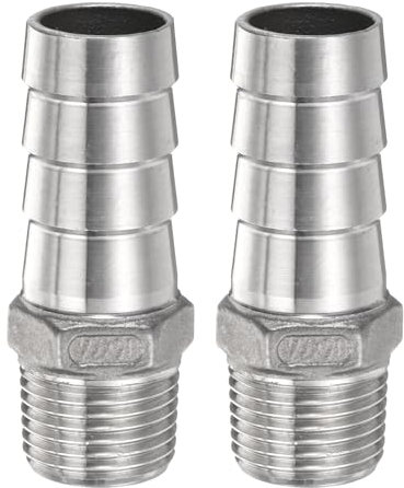 sourcing map 2 raccordi per tubi flessibili in acciaio inox da 20 mm con spinato x G 1/2 maschio, raccordi per tubo dell'aria e raccordi filettati per acqua e carburante