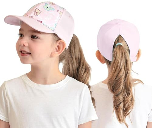 3-8 Jahre Kinder Baseballkappe mit Pferdeschwanz für Mädchen Jungen Verstellbare UV-Schutz Sommermütze Golf Visor Hut Junior Tennis Kappe Schirmmütze Basecap Sonnenblende Hut Sommerhut Sonnenhut