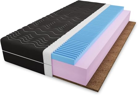 4ALL HOME Kaltschaum & Kokos Matratze M4 H3/H4 – beidseitig nutzbar – Massageschaum & Kokosmatte – 15 cm hoch – Hypoallergen – Abnehmbarer Bezug – Rollmatratze (Bezug: Schwarz, 180x200cm)