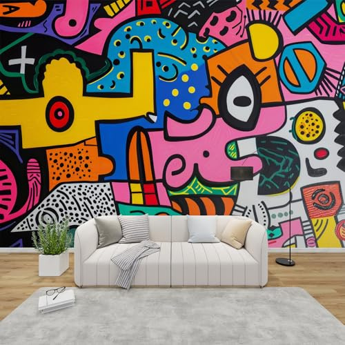 QEODAH Abstract Wallpaper for Living Room, Colourful Pop Art Wall Art for Bedroom, Modern Geometric Wall Murals for Bedrooms, Renter Friendly Removable Waterproof Photo Wallpaper 3D, 366x254 cm