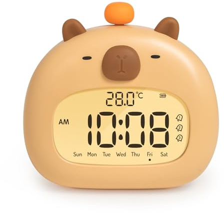 SEESUU Capybara Digitaler Wecker mit Temperatur und Datum, Schlummerfunktion, 3 Alarmeinstellungen, warmgelbes LED-Licht, geeignet für Schlafzimmer, Nachttisch, Arbeitszimmer und Heimdekoration