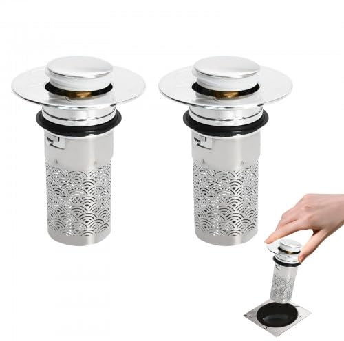 Lot De 2 Bonde Lavabo Salle De Bain, Bouchon Lavabo Salle De Bain Universel Avec Filtre, Bonde Lavabo En Acier Inoxydable, Pour Trou De Vidange 34‑40 Mm, éTanche