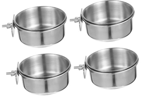 Toyvian Lot de 4 Gamelles en Acier Inoxydable Résistantes aux Morsures, Coupe-Faim pour Oiseaux Petits et Perroquets, Bol Amovible de 10 Cm pour Cage, Alimentation et Abreuvoir