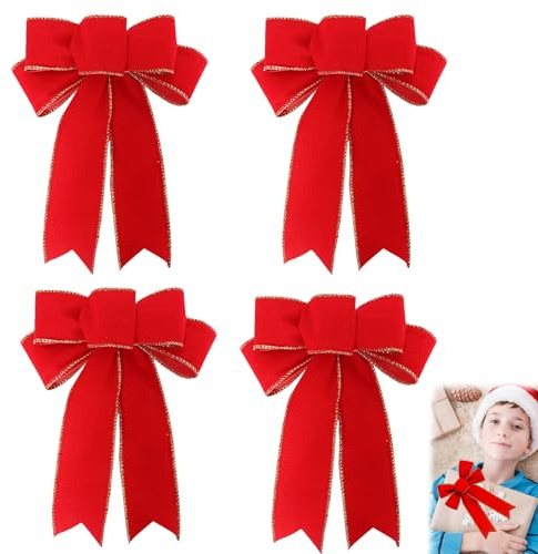 fufupaw 4 Stück Geschenkschleife, Geschenkschleife Groß, Rote Schleife, Große Geschenkschleife, 20x18 cm Mit Goldrand, für Hochzeit, Party, Weihnachten, Geschenkverpackung und Hausdekoration