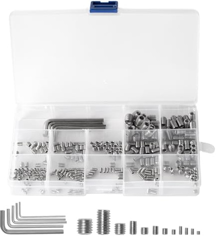 300 Pcs Grub Screws Assorted, Grub Screws for Door Handles, M3 M4 M5 M6 M8 Stainless Steel Metric Flat Head Hex Head Socket Screw Set for Door Handle Knobs & Faucets, with Wrenches