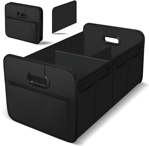 HIAHXC Organizer Bagagliaio Auto,Borsa Pieghevole per Bagagliaio con Scomparti e Tasche Extra,Pareti Rinforzate, Spaziosa e Pratica per Auto, SUV e Berline (Nero)