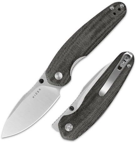 Kizer Meteora Klappmesser, Nitro-V Klinge mit Micarta Griff Taschenmesser | 8,2 cm Faltbar Klinge mit Konturiertem Schwarzem Griff, Kleine EDC Messer mit Daumenknopf für Männer und Frauen, V3730A1