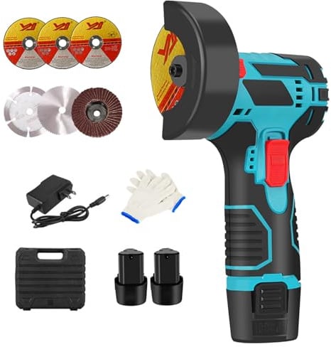 Cordless Angle Grinder, 3-Inch Mini Angle Grinder with 2 x 1500mAh Batteries, 6 Cutting Discs, 19500RPM, Compact for Cutting, Polishing, and Grinding