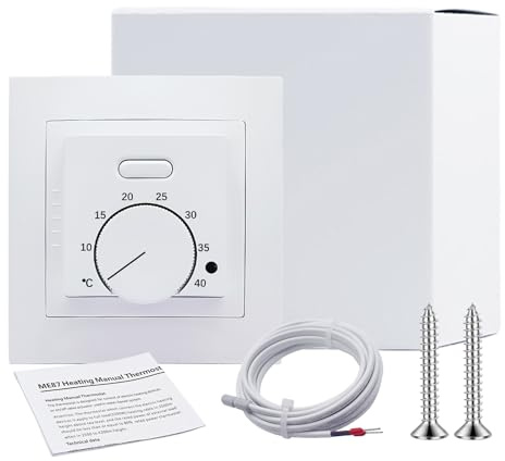 Raumthermostat, Thermostat Fussbodenheizung Mit Fühler, 230v 16a Raumthermostat Fußbodenheizung, Mechanischer Thermostats, Thermostats Unterputz, Mechanischer Wandthermostat Für Heizung, Weiß