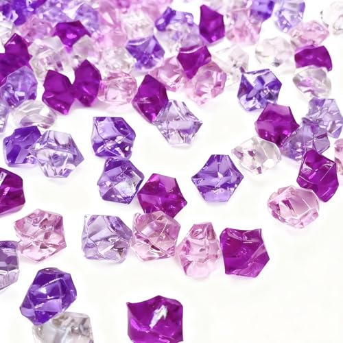 wuyukeji Falso Crushed Ice Rocks, 500 G in acrilico, pietre di cristallo acrilico, pietre colorate per riempire vasi decorativi e per il fai da te (viola, trasparente, rosa, rosso rosa)