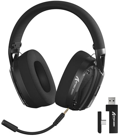 ATTACK SHARK L60 Kabelloses Gaming-Headset, 2,4G/BT/3,5mm-Kabel-Schwarz | Ultraleichter Kopfhörer mit 40mm-Treibern, Over-Ear, Noise Cancelling Mikrofon, 3D-Surround-Sound für PC/Mac/PS/Xbox