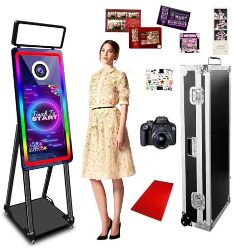 Magic Mirror Photo Booth Maschine 40 Zoll, 21,5 Touchscreen Multifunktional Photobooth Professionelle RGB-Lichter für Hochzeitsfeier Geburtstag (schwarz, Kamera und Photo Booth)