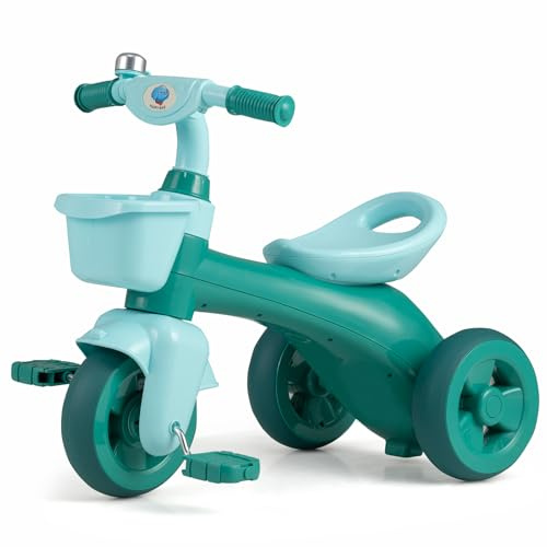 COSTWAY Dreirad Kinder, Kinderdreirad mit Klingel, Pedalen, Körben vorne & hinten, Lenk-Dreirad für Kinder ab 2 Jahren (Grün)