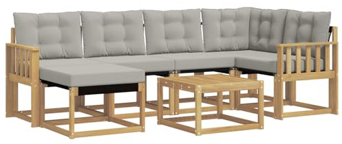 vidaXL Outdoor-Sofagarnitur mit Kissen 7 pcs Weiß und Hellgrau, Garten-Sofa-Set, Moderne Outdoor-Möbel, Elegante Patiositzgelegenheiten, robuste Textilene-Sofas