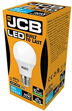 JCB LED 4.9w (40w), E27 Edison Screw, 3000k Warm White GLS Opal (Frosted) Household Light Bulb