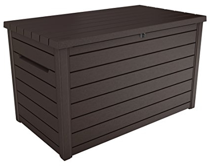 Keter Ontario - Arcón exterior, Baúl almacenaje, Capacidad 870L, Resina, Color Marrón, Ordenación jardín y terraza, 147 x 83 x 86 cm