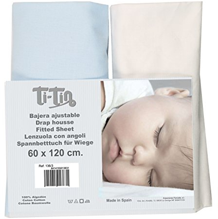Ti Tin | 2er Packung Spannbetttücher für Kinderbett | 100% Baumwolle in Weiss | Verstellbar mit Gummizug | 60x 120 cm