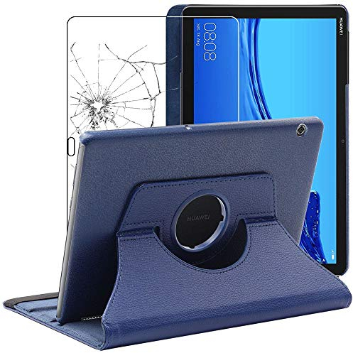 ebestStar - for Huawei MediaPad T5 10 Case Tablet 10.1, Cover 360 Rotating Protection, PU Leather, Dark Blue + Glass Screen Protector