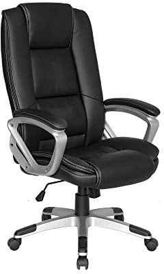 byLIVING Chefsessel DEREK-XXL / Bezug Kunstleder schwarz/ Federkernpolsterung / Fußkreuz silber / Wippmechanik/ Sicherheitsklemmschutz/ gebremste Sicherheitsrollen, B 64, H 115,5-125, T 72,5