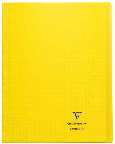 Clairefontaine 984606C Un Cahier Agrafé Koverbook Jaune - 24x32 cm - 48 Pages Petits Carreaux avec Marge - Papier Blanc 90 g - Couverture Polypro