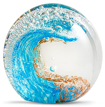 EUSTUMA Figurines en Verre Boule océan Vagues, Boule de Verre Presse-Papier, décor à la Maison à Collectionner, décor d'aquarium, Amants de Bureau décor océan