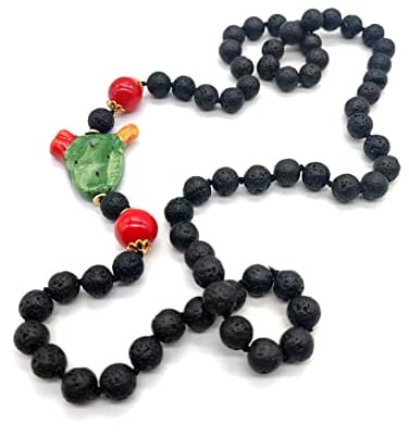 Collana Siciliana Pietra Lavica Grezza e Fico d'india in Ceramica di Caltagirone