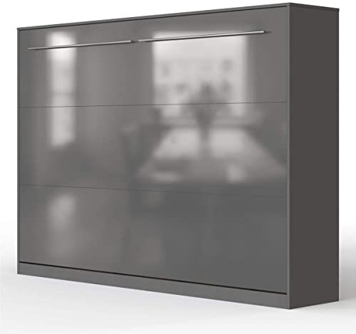 SMARTBett Standard 90x200 120x200 140x200 160x200 | Schrankbett, Wandbett, Wandklappbett fürs Gästezimmer, Büro, Wohnzimmer, Schlafzimmer Anthrazit/Anthrazit Hochglanzfront 140 Horizontal