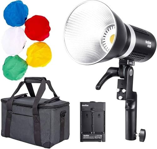 Godox ML60 LED-Handlicht 60W, 5600K Tageslicht, 69000LUX@0,5 m mit Godox-Halterung, integrierten 8-Szenen-Effekten, extrem leisem Lüfter, Unterstützung des NP-F970-Akkus und Wechselstromversorgung