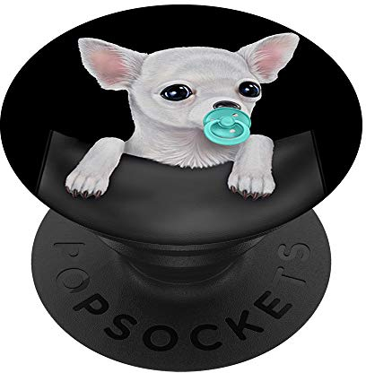 Weißer Chihuahua-Hund mit einem Schnuller in der Tasche PopSockets PopGrip: Ausziehbarer Sockel und Griff für Handys/Tablets mit Tauschbarem Top
