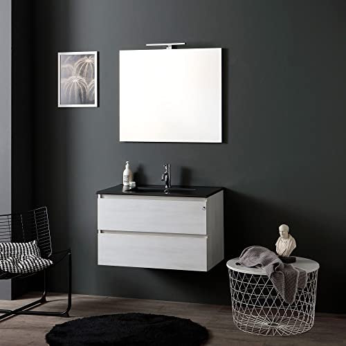 Kiamami Valentina - Mobile bagno sospeso 80 cm grigio chiaro con lavabo nero opaco | Berlin