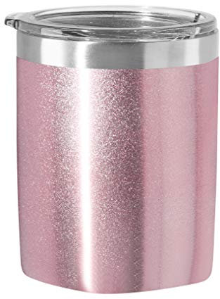 OGGI Rocks 'Celebrate Collection' Stainless Steel Insulated Tumbler - Pink Sparkle, 10 oz, with clear slider lid.
