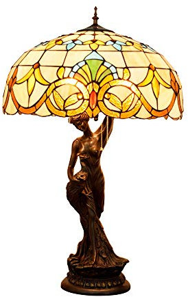 Retro Style Decorative Table Lamp Tiffany Style Large Table Lamp Baroque Multicolor Stained Glass Shade Desk Lamp Vintage Decoration Bedside/Nightstand Light Living Room Bedroom