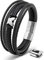 SERASAR Herren Armband 20cm Silber Männer Leder Armreif Lederband Herrenarmreif Armschmuck Schmuck Herrenschmuck Armkette Flecht Wickelarmband Armbändchen Bracelet